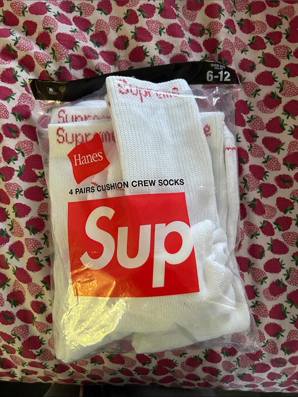 Hanes White Crew Socks with Red Logo - 4 Pack